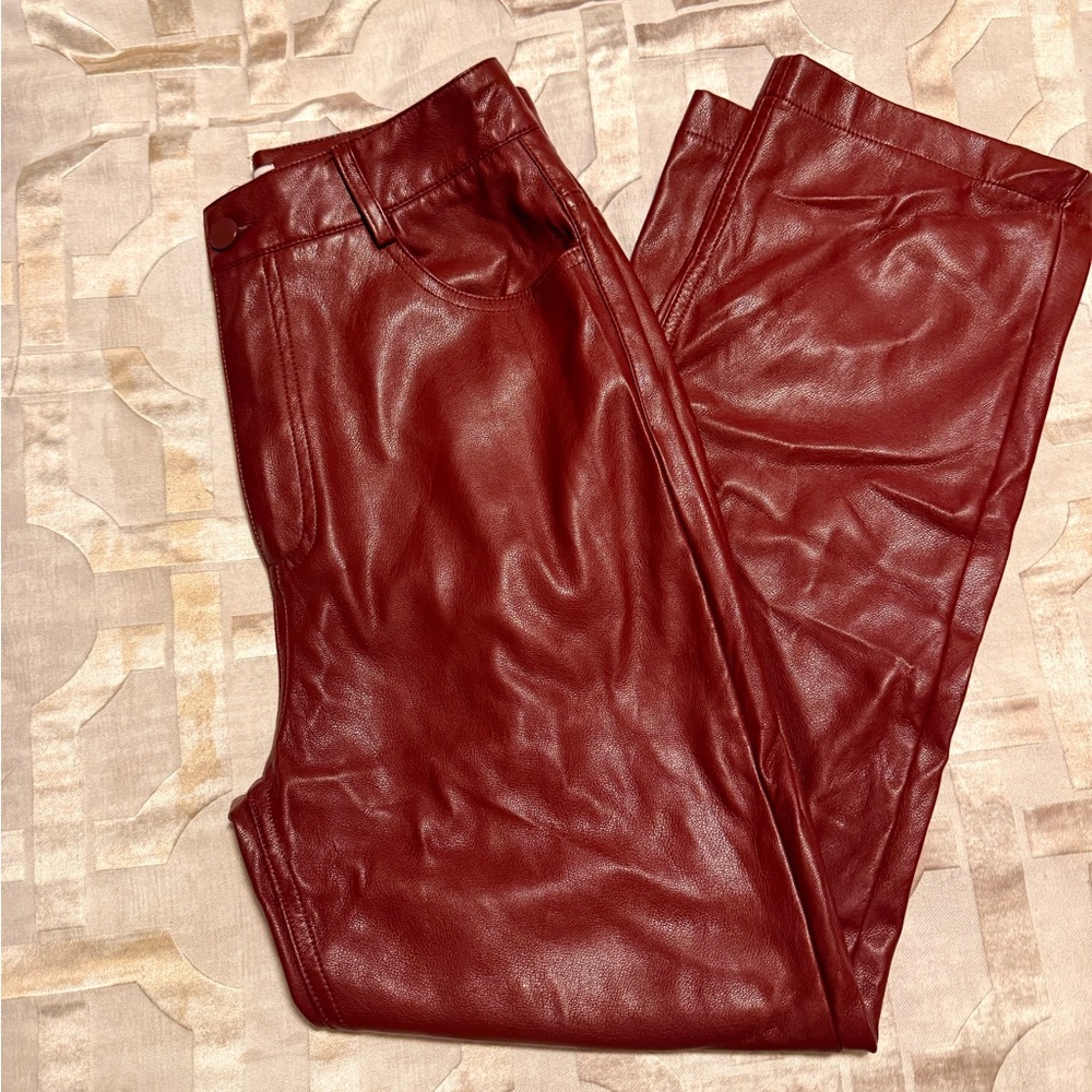 Pink Lily Women's Red Leather Wide Leg Pants